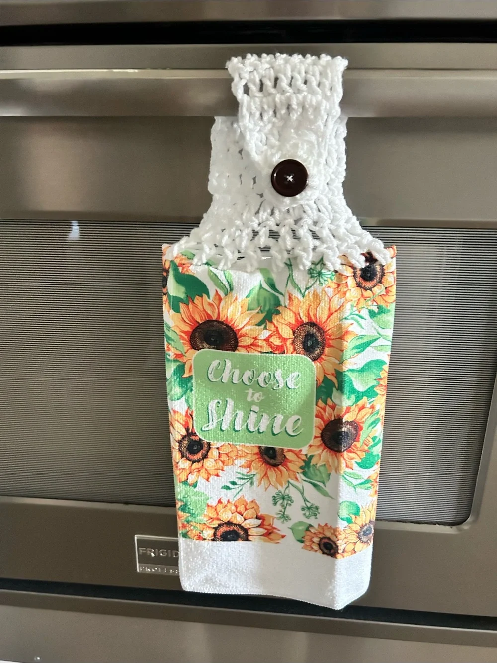 Hand Crafted Sunflower Hanging Kitchen Towels - White, Yellow & Green